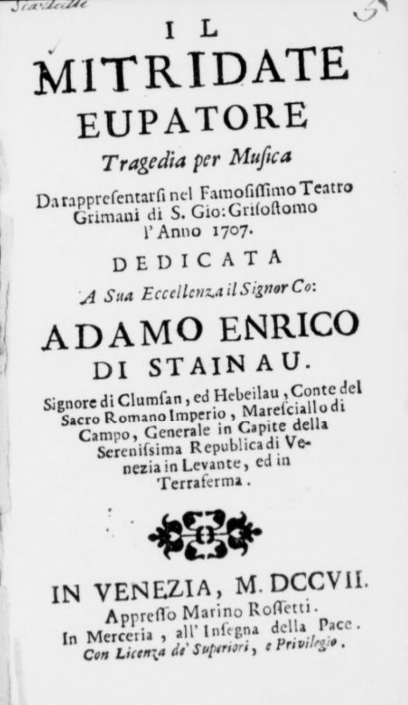 Libretto “Il Mitridate Eupatore” di Alessandro Scarlatti - Opera Libretto