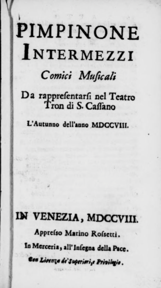 Libretto “Pimpinone” di Tomaso Albinoni - Opera Libretto